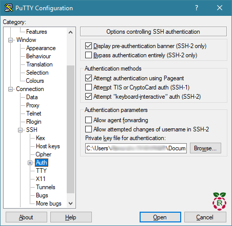 Indiquer l'emplacement de la clé privée dans PuTTY - Raspberry Lab