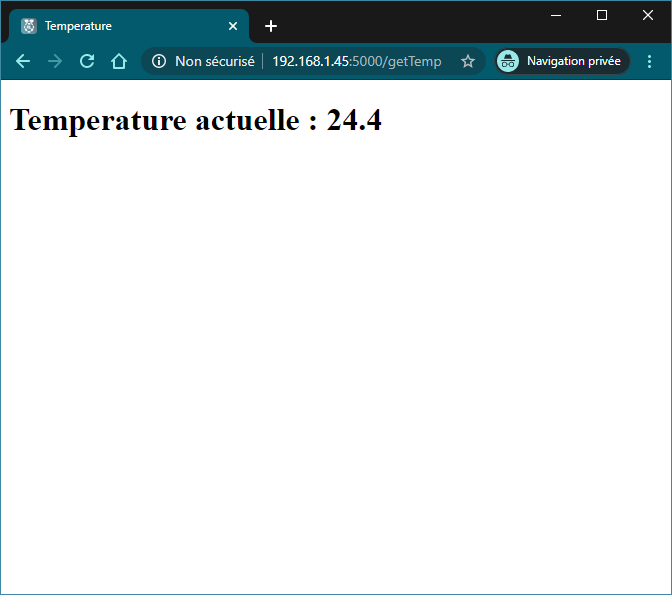 Capture d'écran script avec affichage température HTML Flask