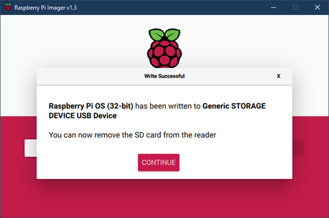 Ecriture terminée Raspberry Pi Imager